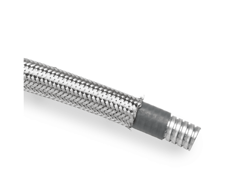 Simple interlocking metal flexible conduit coated in vacuum EVA protected by galvanised braid ø10,0x14,0